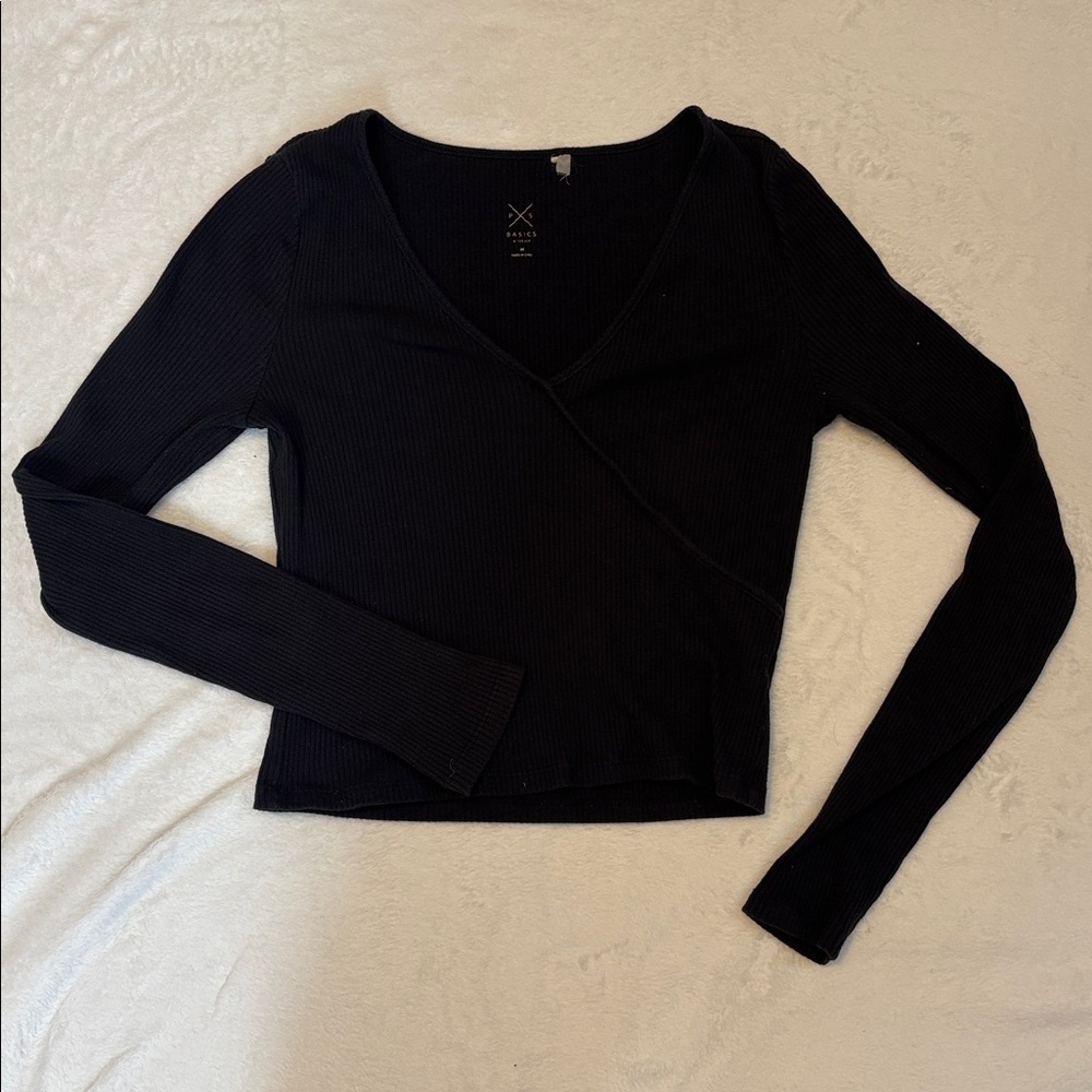 Black V-Neck “Wrap” Top
